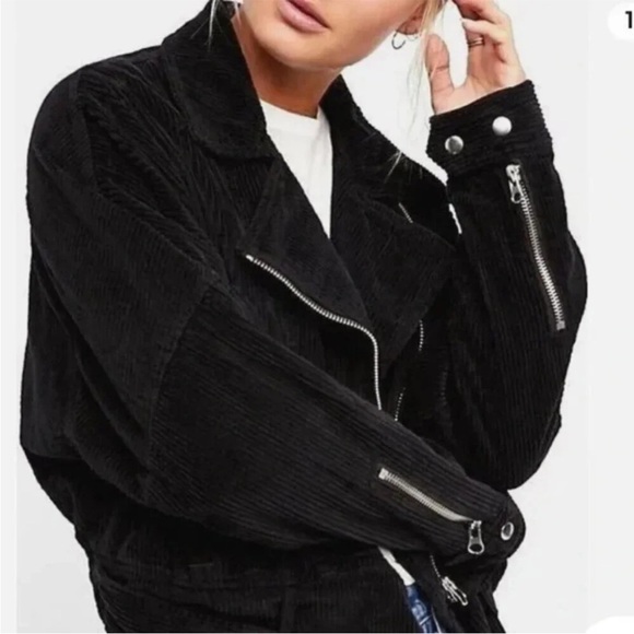 Free People Corduroy Jacket Moto Black Boho Oversized Grunge Biker - Picture 2 of 9